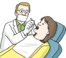 Illustration eines Zahnarztes, der einen Patienten untersucht