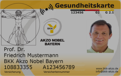 Die elektronische Gesundheitskarte eines Versicherten der BKK Akzo Nobel.