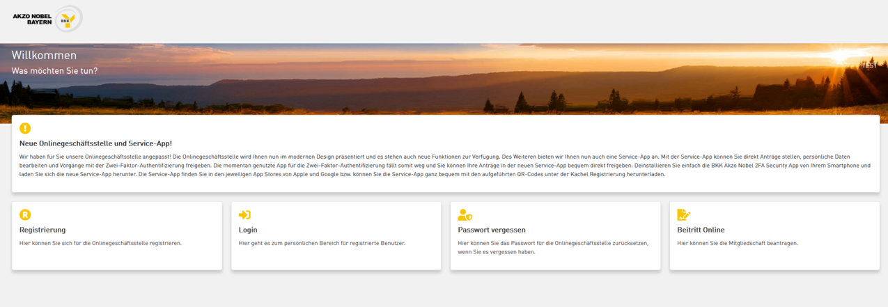 Screenshot der Online-Geschäftsstelle der BKK Akzo Nobel Bayern