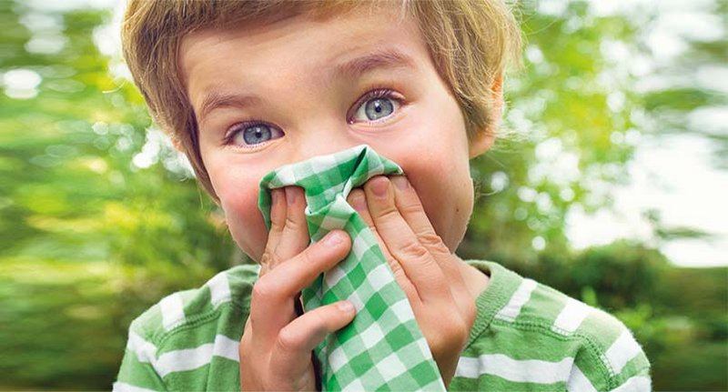 Bild zu Nachrichtenbeitrag "Heuschnupfen": Junge putzt sich die Nase