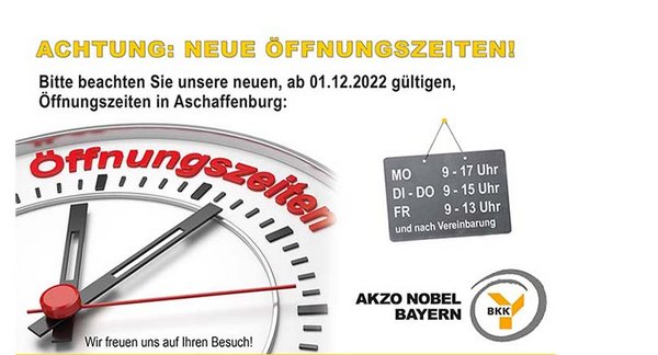 Ab 01.12.22 neue Öffnungszeiten in Aschaffenburg
