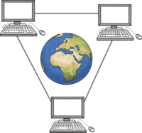 Illustration der Erde umgeben von vernetzen Computern