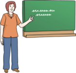 Illustration einer Lehrerin, die an eine Tafel schreibt